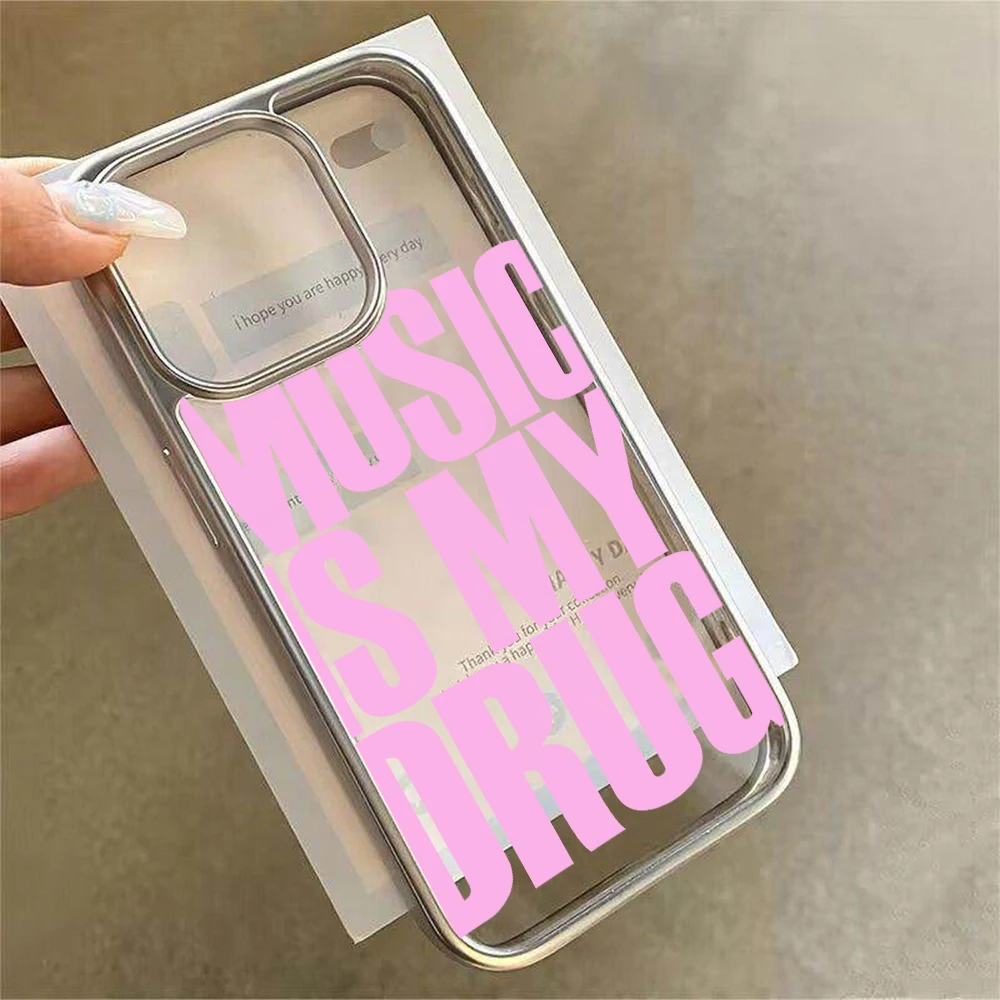 �Music is My Drug“ Muster Transparente Hülle für iPhone 15 Pro Max Hüllen iPhone15 16 17 11 12 13 14 Plus XS XR Galvanisierte Stoßfeste Schutzhülle – Detail 8
