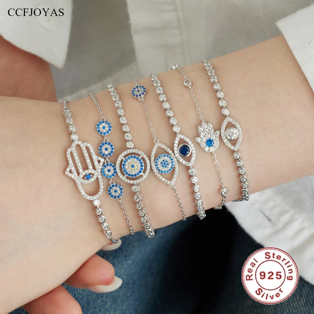 

CCFJOYAS Classic Devil's Eye 925 Sterling Silver Bracelet for Women Silver color Blue Eye Shaped Bracelet Fine Jewelry Gift