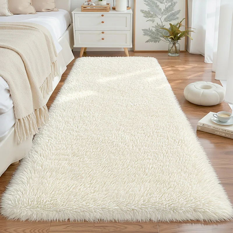 Faux Wool Fluffy Shaggy Area Rug Solid Soft Plush Non Slip Floor Carpet Bedside Rug For Bedroom Living Room Home Decoration