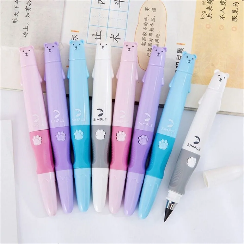 Bear Picture Writing Pencil Orthostatic Posture No Cutting Required Eternal Pencil 0.5mm Continuous Core Eraser Unlimited Pencil