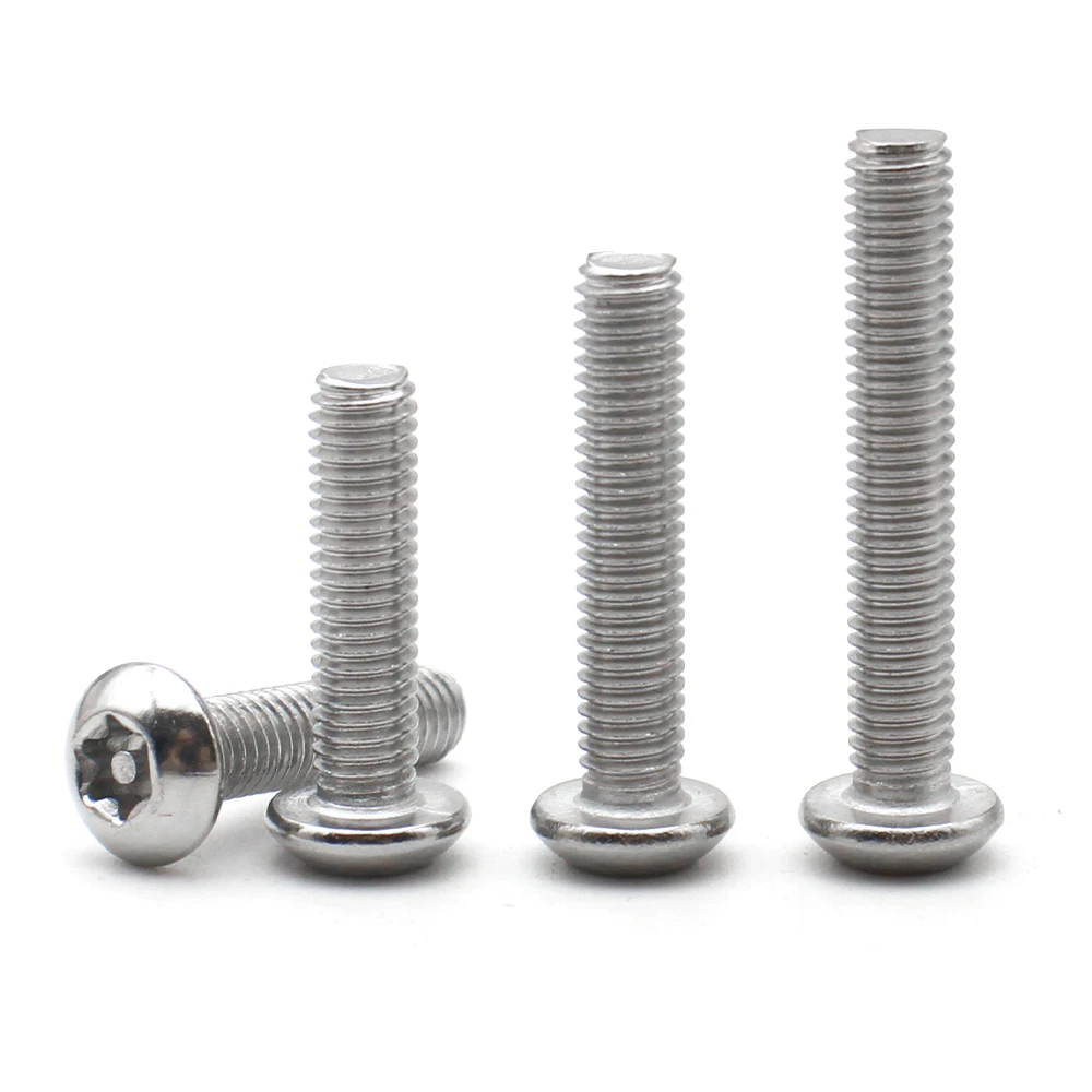 100-2PCS M2 M2.5 M3 M4 M5 M6 M8 M10 304 Stainless Steel Six Lobe Torx with Pin Button Round Head Screw Tamper-Resistant Security