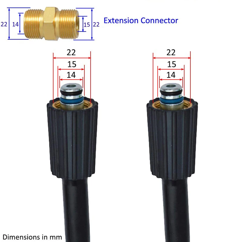 Pressure Washer Hose 8~20m For Karcher Elitech Interskol Huter M22-pin 14/15 Car Wash Hose Cleaning Extension Hose Cord Pipe