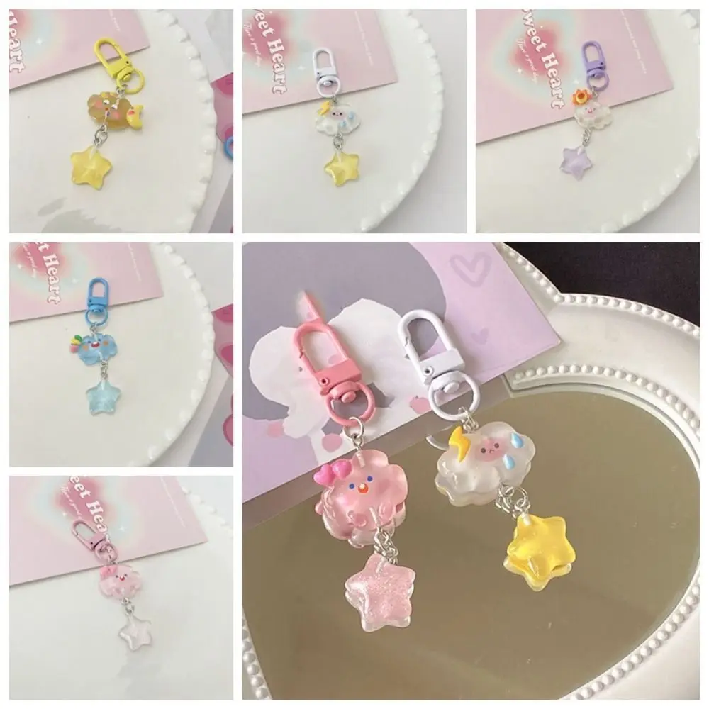 Cartoon Star Starry Clouds Keychain Korean Style Resin Fine Flicker Bag Accessories Birthday Gift