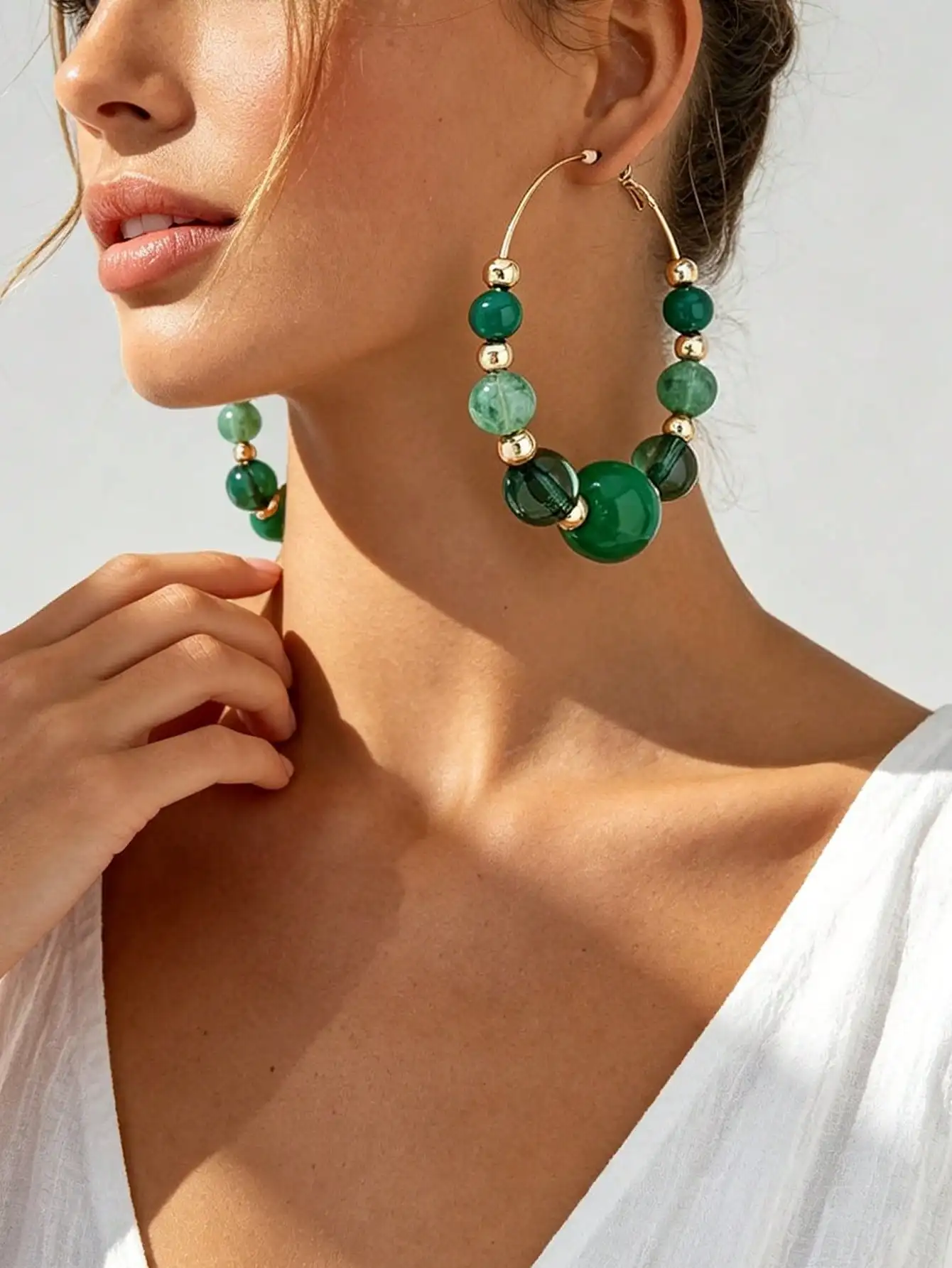 Bohemian Gradient Green Circle Beaded Earrings