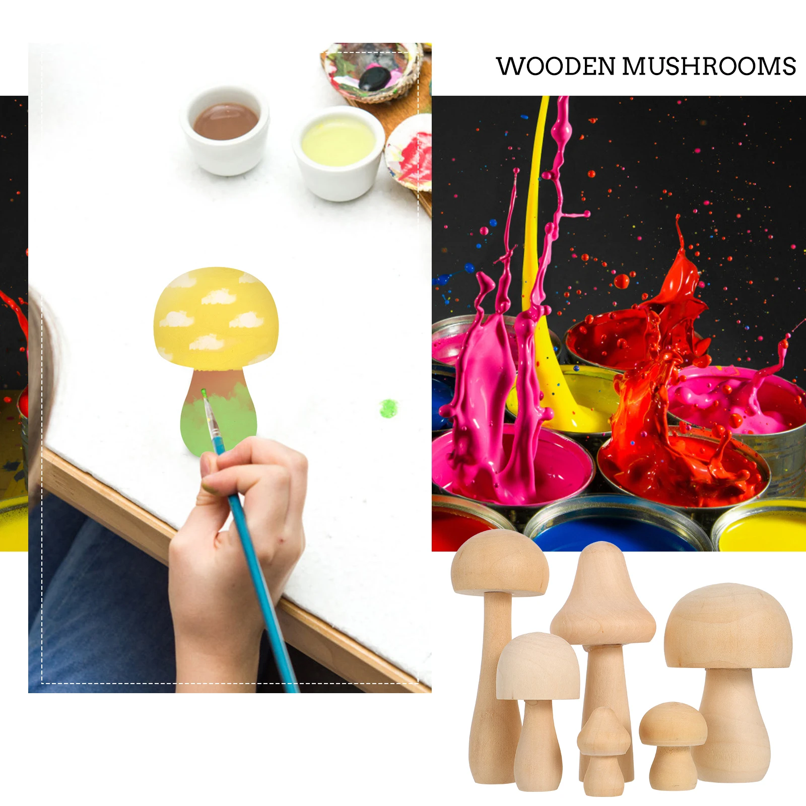 

6 pcs Wooden Mushroom Ornaments 3cm 3.5cm 6cm 8cm 9.5cm 10cm Unpainted DIY Wood Decor Mini Toadstools Home