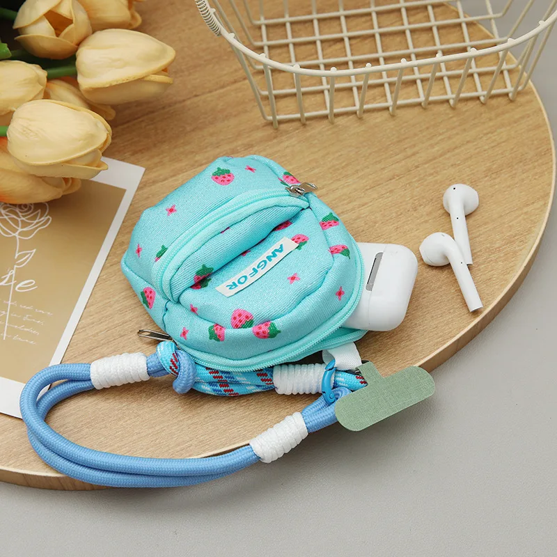Floral Printed Mini Schoolbag Coin Purse Phone Backpack Pendant Anti Loss Keychain Lanyard Wallet Portable Outdoor Storage Bag