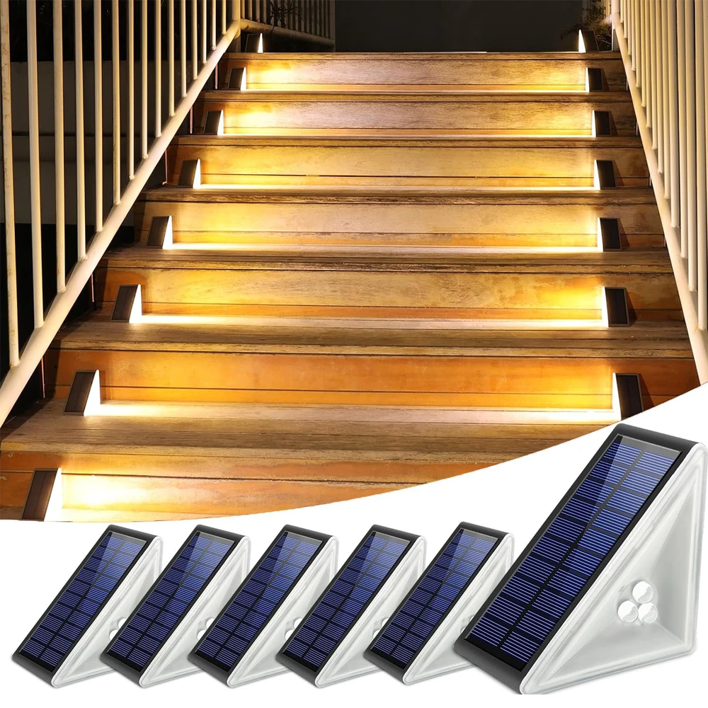 

6pcs Solar Step Light Waterproof IP67 Solar Powered Stair Light with 3 LED Triangle Deck Light for Outside Garden Patio Porch