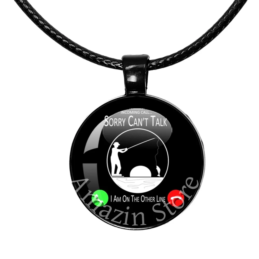 25mm Leather Rope Black Necklace Funny Cartoon Fish Is Calling Handmade Glass Accessories Fish For Good Friend Wacky Gift TH012