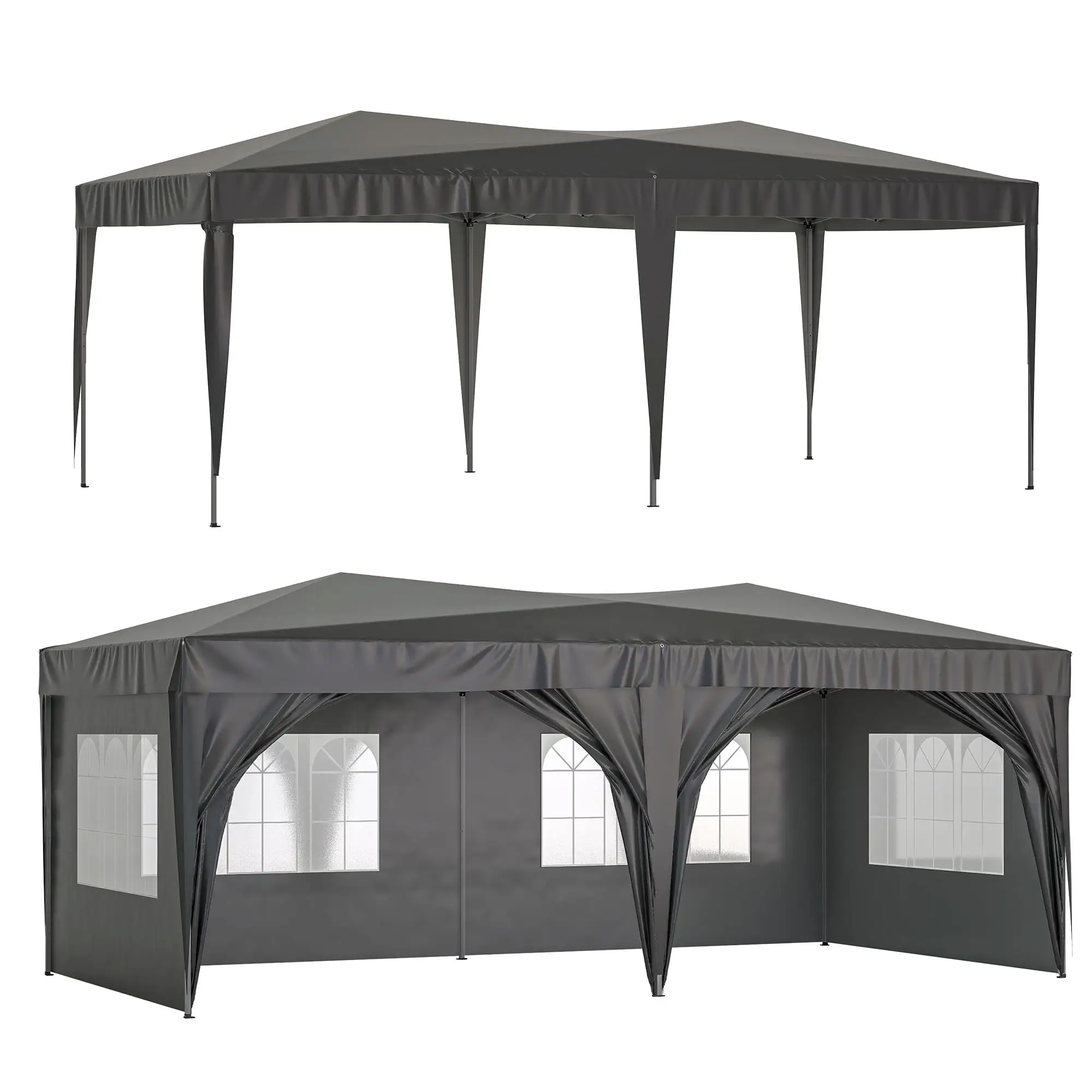 10x20ft Heavy Duty Pop Up Gazebo Tent with 6 Removable Sidewalls & Carry Bag - Ideal for Parties & Weddings, Black