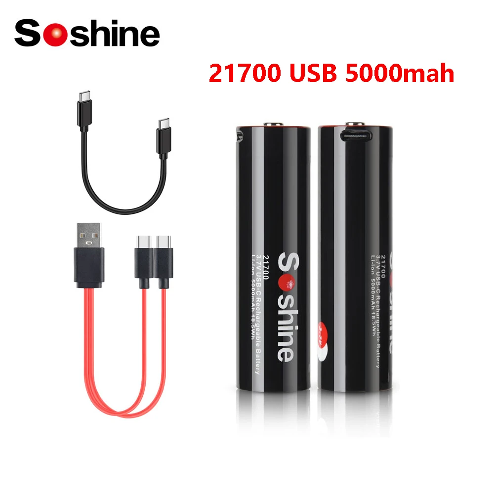 Soshine 3.7V 21700 batteria USB 100% originale 21700 batterie ricaricabili agli ioni di litio multifunzione ingresso di tipo c uscita 5V