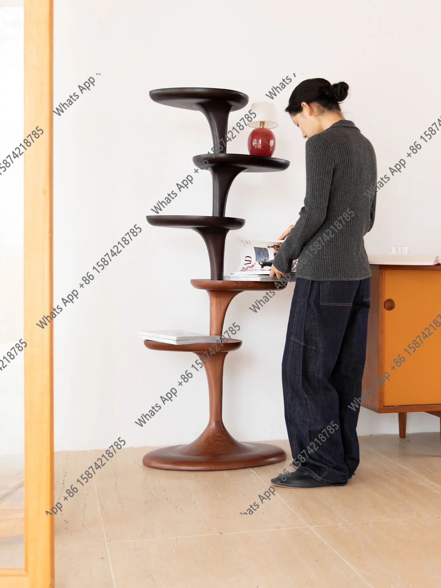 

Стеллаж из массива ясеня «Лестница Цинюнь» для кабинета, гостиной, многофункциональный, для выставок