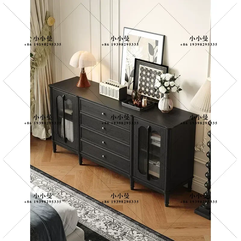 Solid Wood Medieval Style Side Cabinet with Glass Door for Dining Room Tea Storage or Bedroom Bedside Locker Space Saving