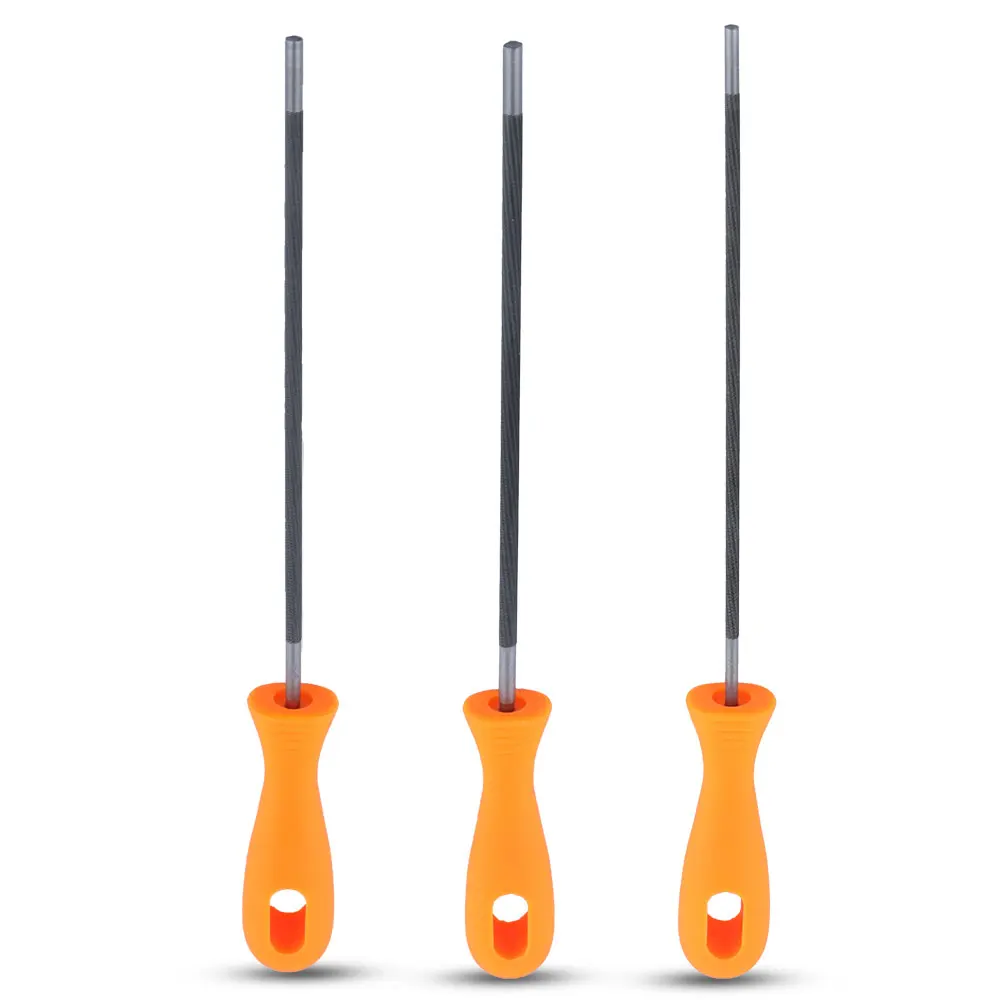 Afilador de cadena para motosierra, Lima redonda de acero con mango de plástico (3, 5/32, 7/32, 3/16 pulgadas)