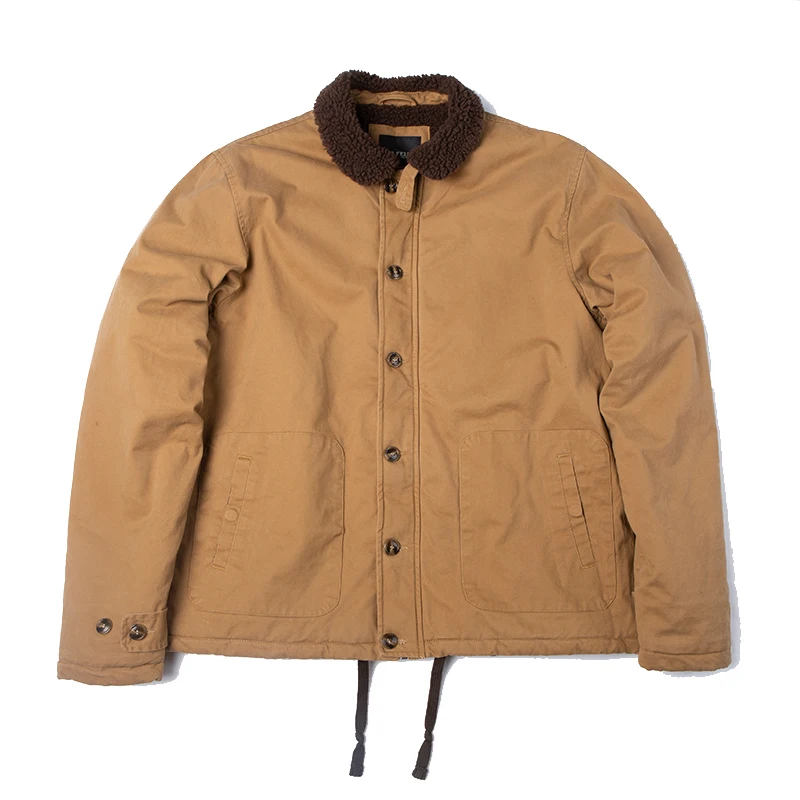 

2025 High quality 100 cotton vintage thick sherpa fleece winter clothes khaki military work blank deck jacket for men