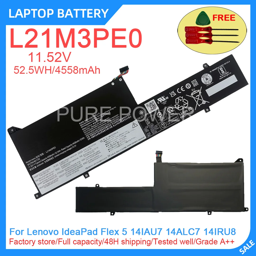 

New Laptop Battery L21M3PE0 11.52V 52.5WH 4558mAh High Quality For Lenovo IdeaPad Flex 5 14IAU7 14ALC7 14IRU8