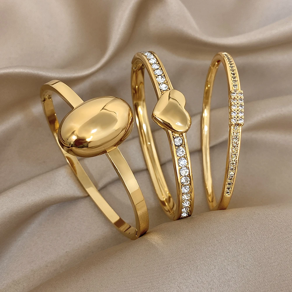 Greatera Herzförmiges Zirkon-Armband, ovaler, leichter Manschettenarmreif, Charm-Armband mit Strass-Intarsien, verkupfertes Gold, Damenschmuck