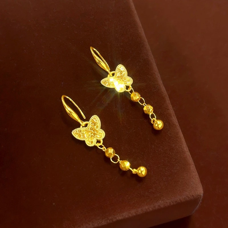 

Fashion 18kt Gold Color Butterfly Shape Long Drop Earrings for Women Girl Christmas Birthday Wedding Engagement Jewelry Gifts