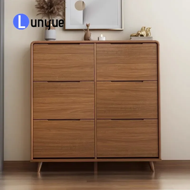 Ultra Thin Tipping Bucket Shoe Cabinet Solid Wood Frame Modern Simple Narrow Wall Mounted Storage for Entrance Porch Foyer