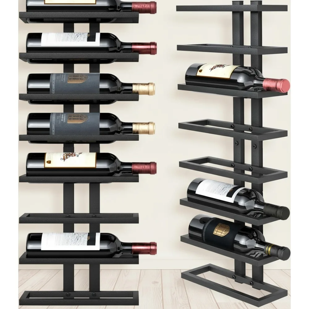 

8-уровневая настенная винная полка, компактный органайзер для бутылок для гостиной, столовой, бара - черный
