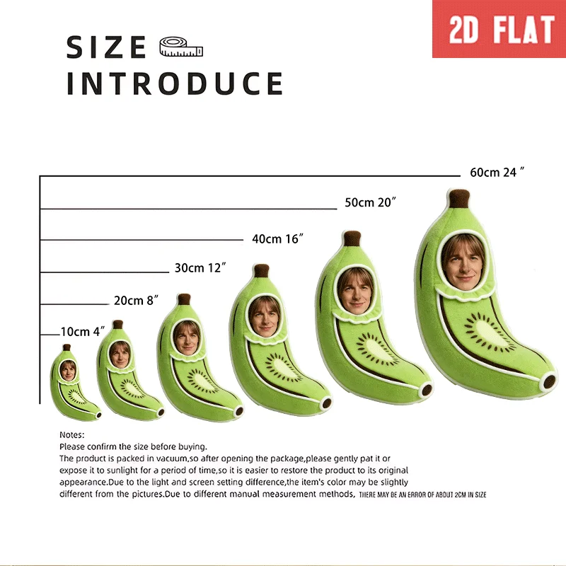Personalized Photo Banana Kiwi Fruit Face Pillow - Large 60cm Custom Photo Cushion with Your Own Picture, Soft Suitable for Deco