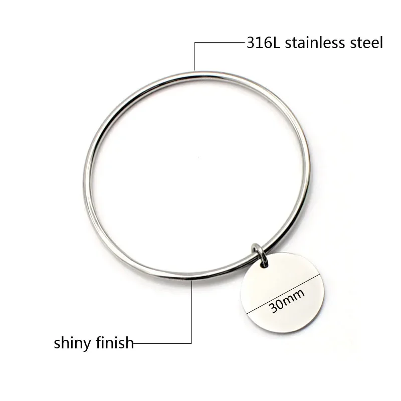 Classic Round Golden Charm Bangle Bracelet Stainless Steel Women Fashion Jewelry Gold Color