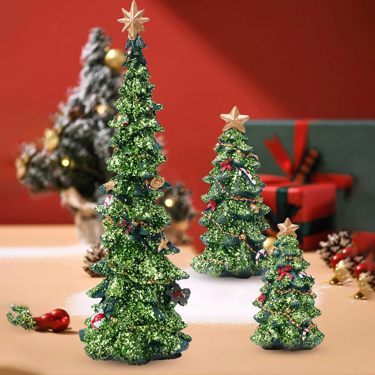 1PC, A Creative Green Christmas Tree Table Decoration Piece, With a Surface Coated with Small Glitter Sequins