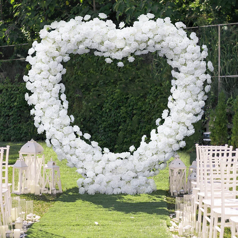 

Customizable Heart-Shaped Iron Flower Arch with White Roses for Weddings and Parties