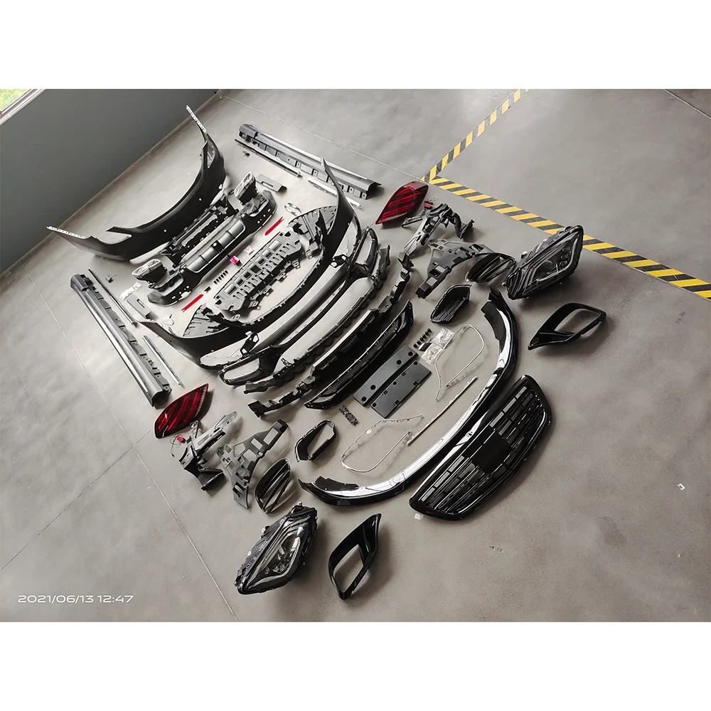 S Class W222 2018-2020 Upgrade to S63 Style Body Kit Front Bumper Rear Lip Exhaust Pipe Grille Side Skirt Headlight Tail Light