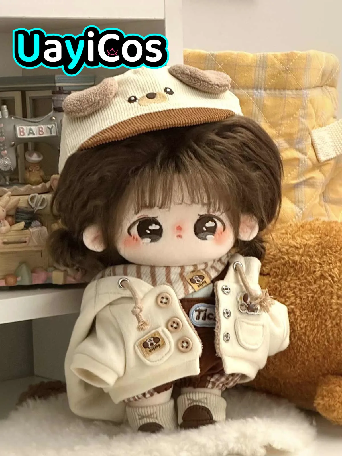 20cm Doll Clothes Coffee Puppy Hat Overcoat Fashion Cute Costume Suit Stuffed Plushies Plush Doll Accessories Anime Toy Kids Gif