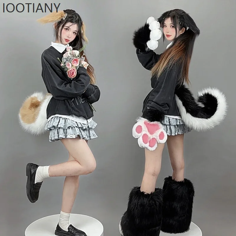 2-Piece Set Plush Lolita Dog Ears Headdress Dog Tail with Adjustable Belt Role Play Accessories Dog Ears Headband Animal 2025 - Image 6