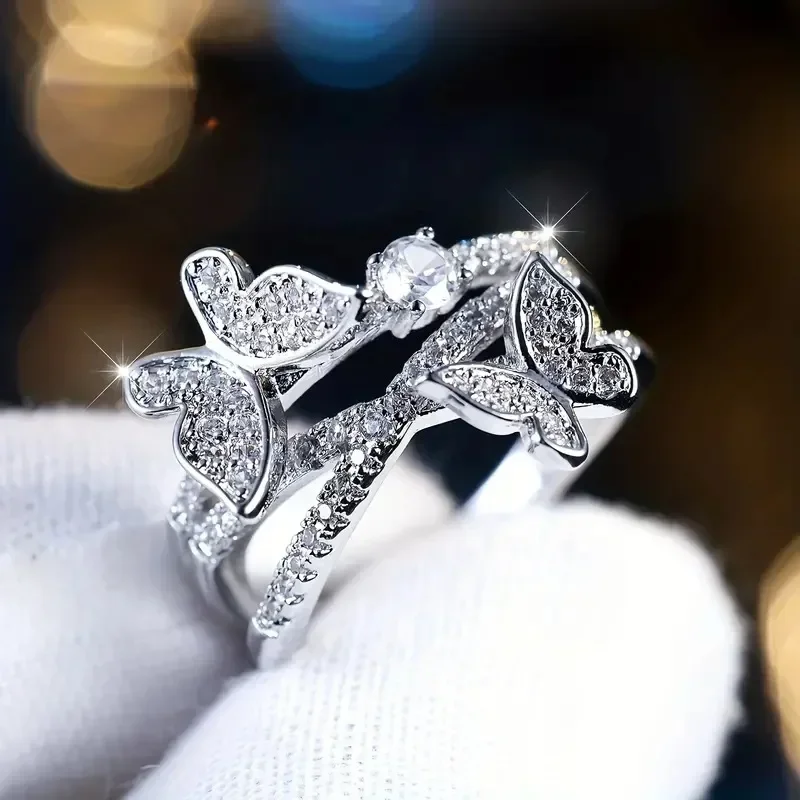 2025 New European and American Butterfly Multi layer Design Ring Fresh, Sweet, High end Elegant temperament Jewelry Accessories