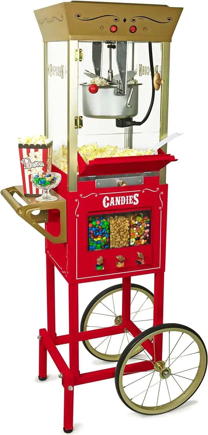 for  Vintage 8 Ounce Professional Popcorn Cart Makes Up to 32 Cups, Three Storage Candy & Kernel Dispenser Also for Nuts,