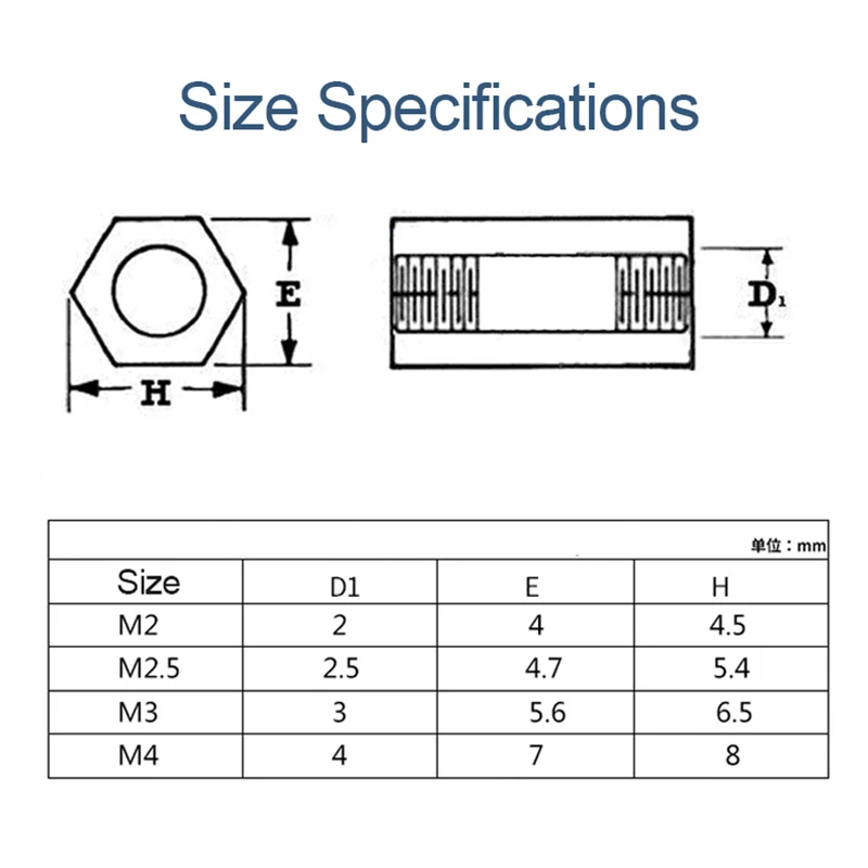 M3 White Nylon Hexagonal Two-way Isolation Column, Bi-Directional Plastic Separation Column Length: 5-15mm