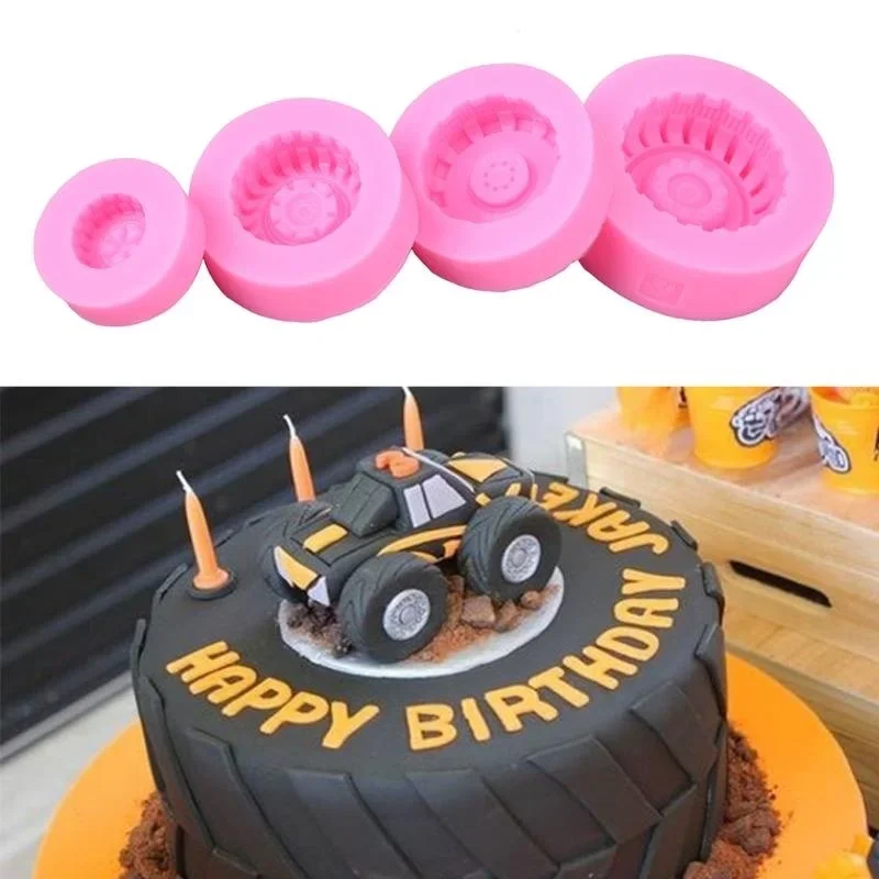 4PCS /SET Food Grade Silicone Mold Tires Wheel Chocolate Cake Molds Car Tire Shape Fondant Cake Decorating Tools