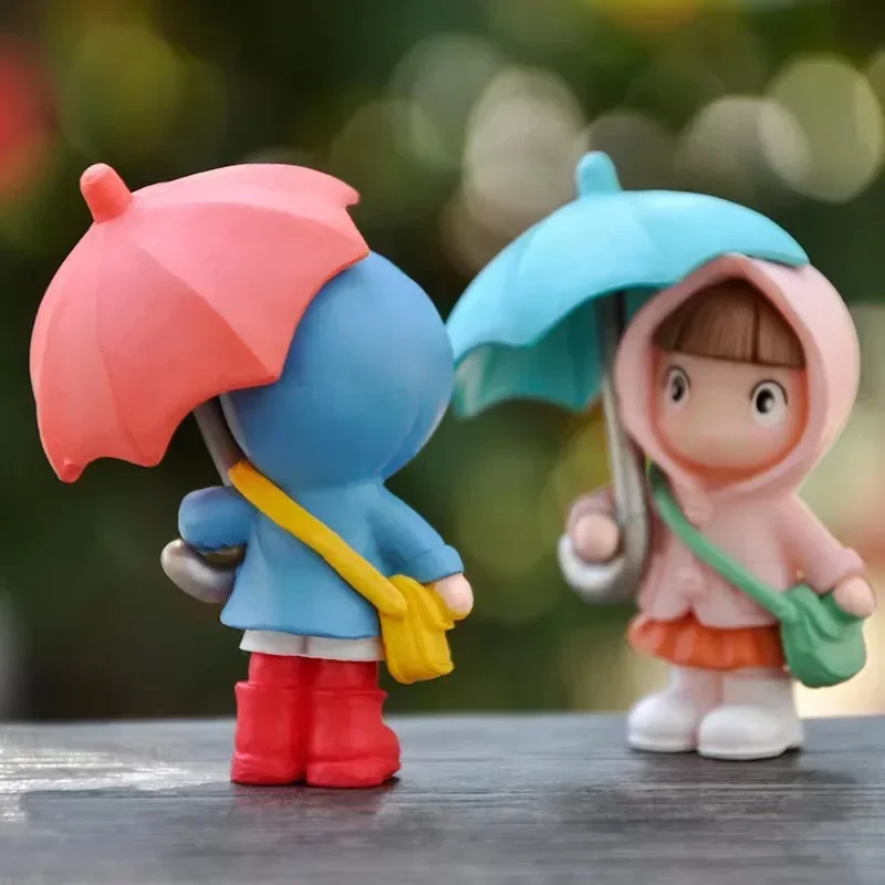 4PCS Cute Umbrella Couple Car Interior Decoration Action Figures Auto Rearview Mirror Dashboard Ornaments for Car Accessories
