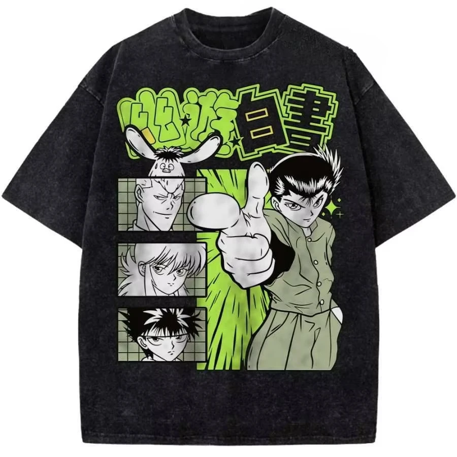 YuYu Hakusho Hiei Anime T-shirt Men Women Cotton Vintage Washed Graphic Print Short Sleeve Harajuku Otaku Streetwear Top Hot