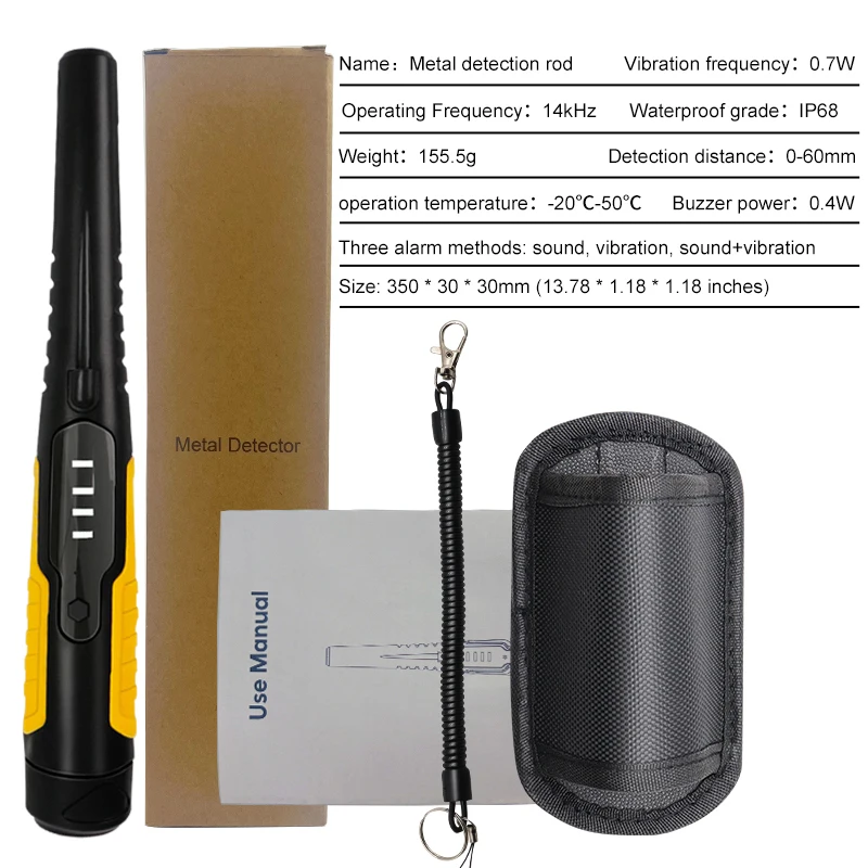 Metal Detector Outdoor Adventure Handheld Metal Detector Pinpointer Finder Waterproof 360° Side Scan Metal Detector Rod