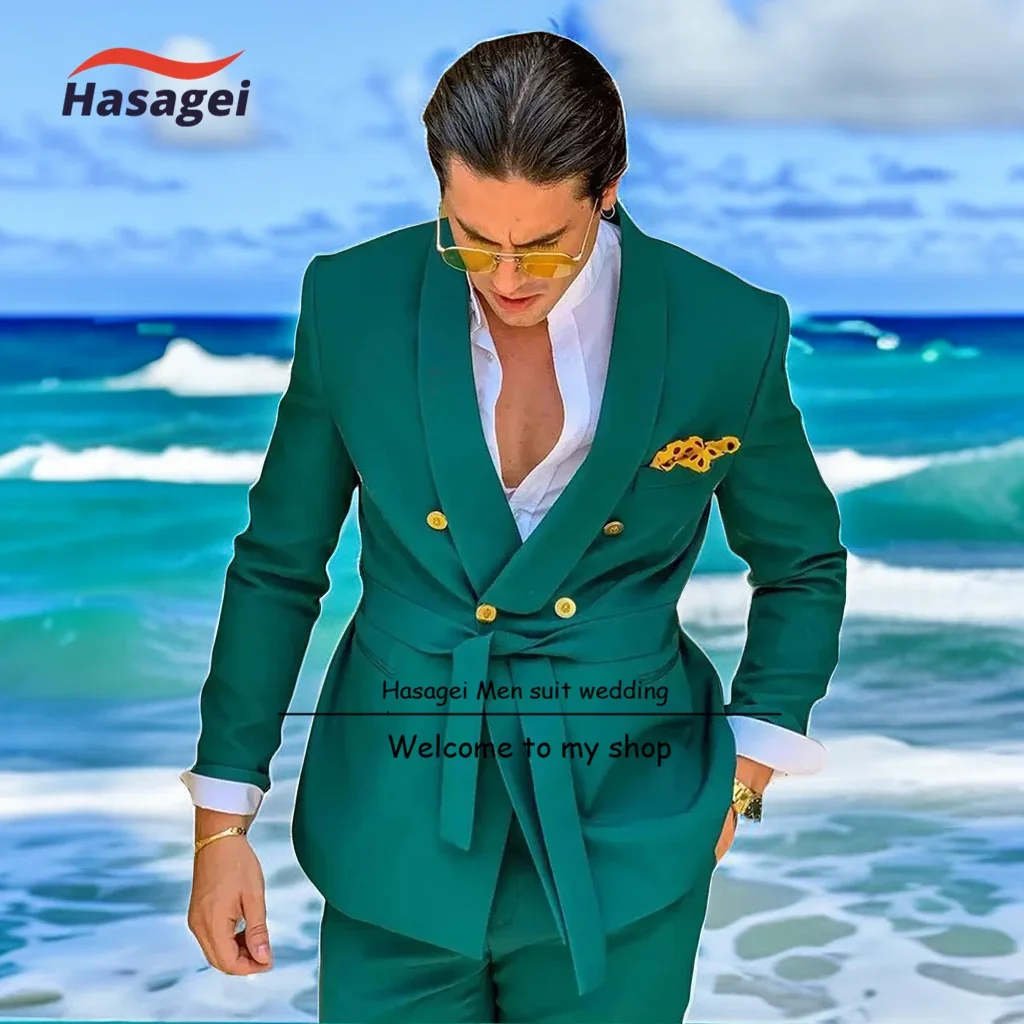 

Handsome Men's Suit 2 Piece Suit Summer Jacket Pants Wedding Groom Tuxedo Double Breasted Design Formal Blazer