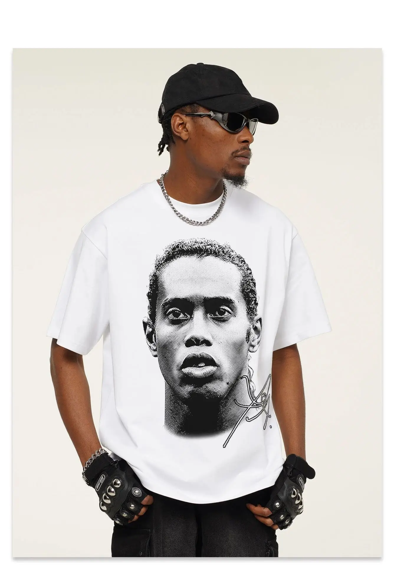 

2025 Ronaldinho Head Printed Short Sleeve Fashion Brand Crew-neck Cotton Casual Breathable High Quality Men's T-shirt