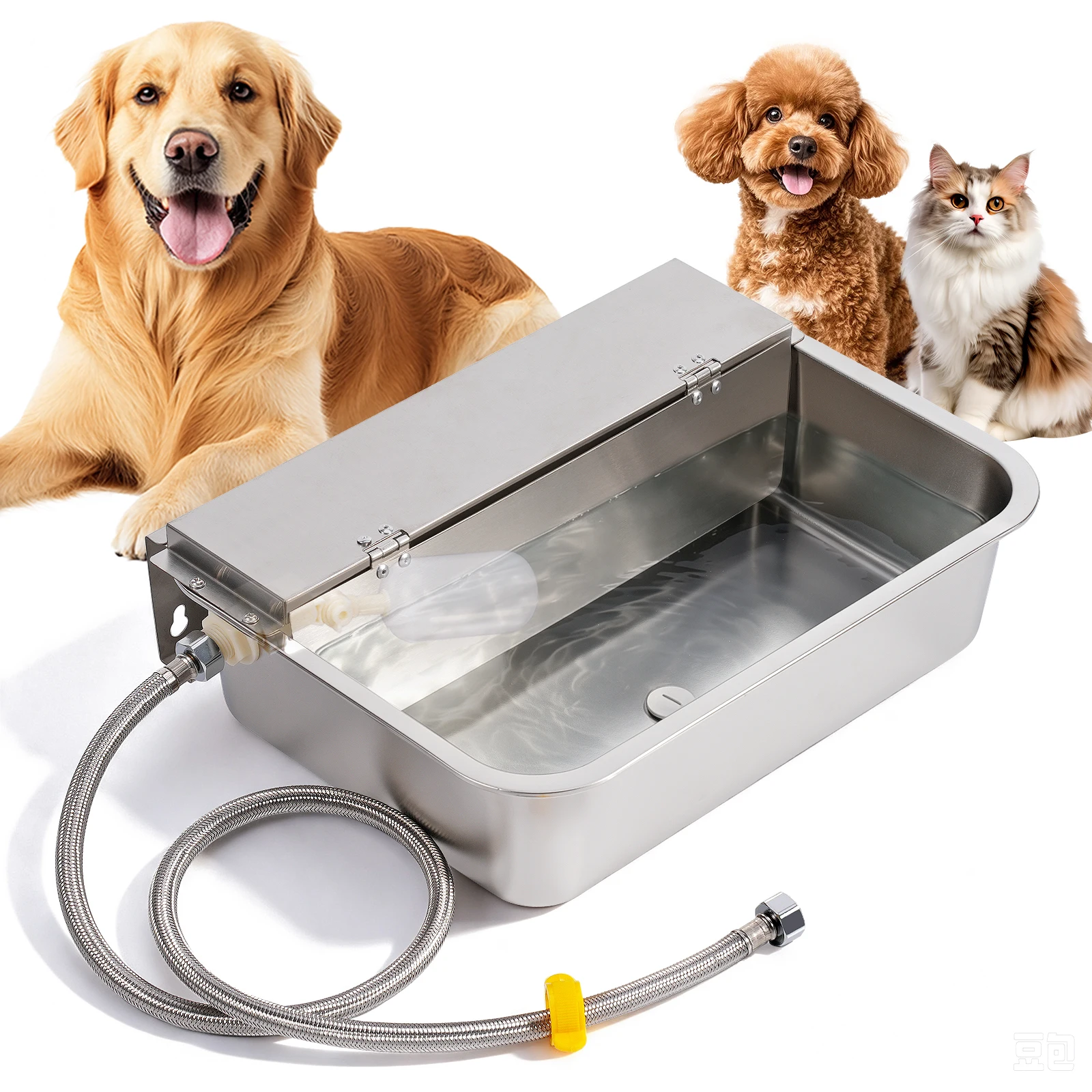 Stainless Steel Wall Mount Auto Fill Dog Water Bowl Automatic Float Valve Pet Water Trough with Flip Cover Large Capacity 11L
