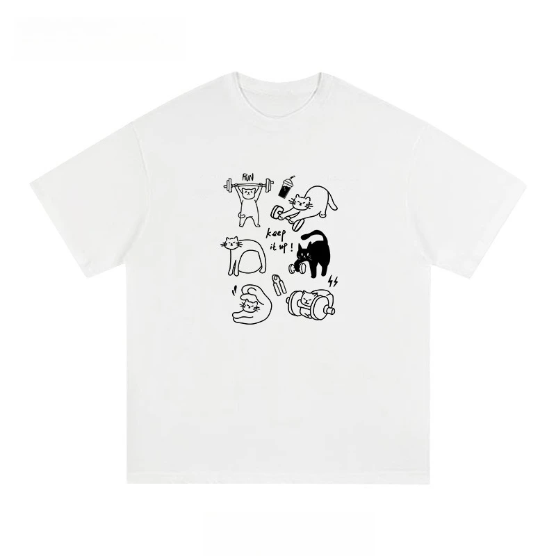 

Plus Size Noritake Fitness Cat Animal Print Creative Fun Cotton Short Sleeve T-shirt Couple Fitness Breathable Half Sleeve