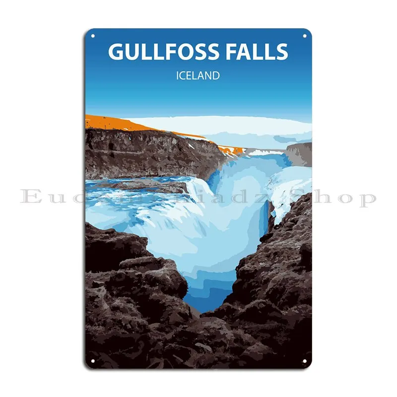 Gullfoss Falls Iceland Art Metal Signs Garage Cave Wall Plaque Printing Club Tin Sign Poster