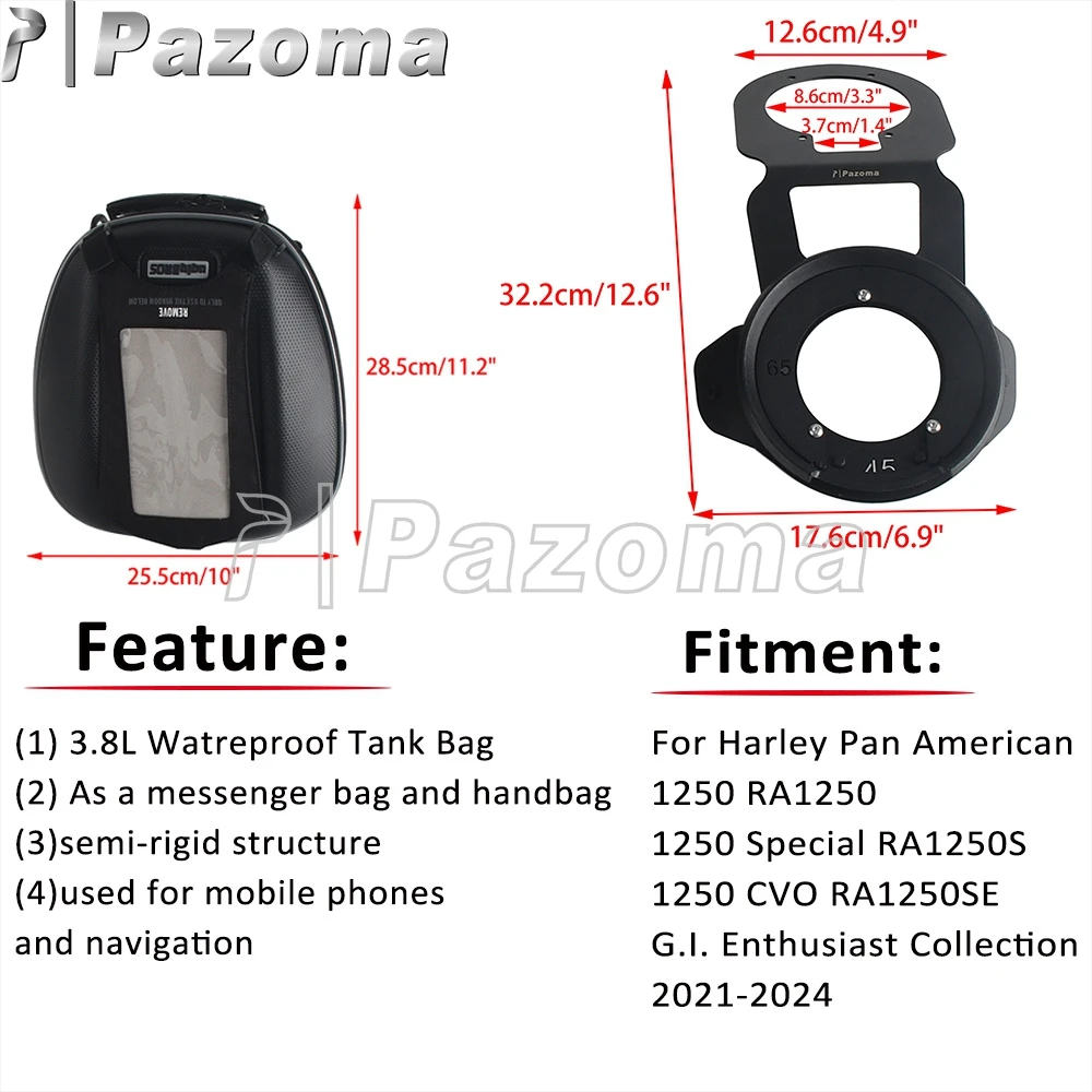 Borsa da serbatoio Feul nera Borsa da corsa impermeabile per moto Bagagli Tanklock per Harley Pan America 1250 RA1250 RA1250S RA1250SE 21-24