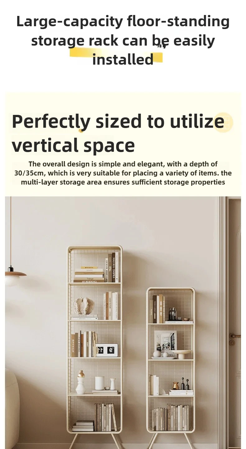 Nordic style Bookcase Multi-Tier Metal Storage Shelf Space Saving Living Room/Kids Book Organizer Sturdy Display Rack for Office
