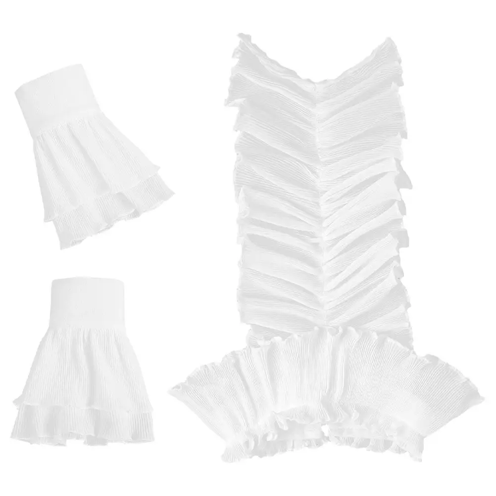 1Set Vintage Collar Cuffs Set Exquisite Lace French Pleat Stand Collar Detachable Elegant Costume Decor for Bridal Formal