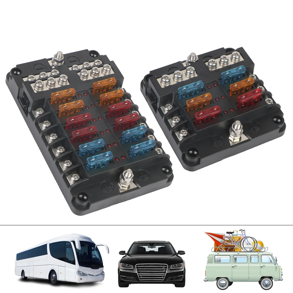 12 Ways Panel 12V 32V 100A Fuse Blades Box Holder Indicator Light Relay Protection Accessories For Boat Car Marine Truck