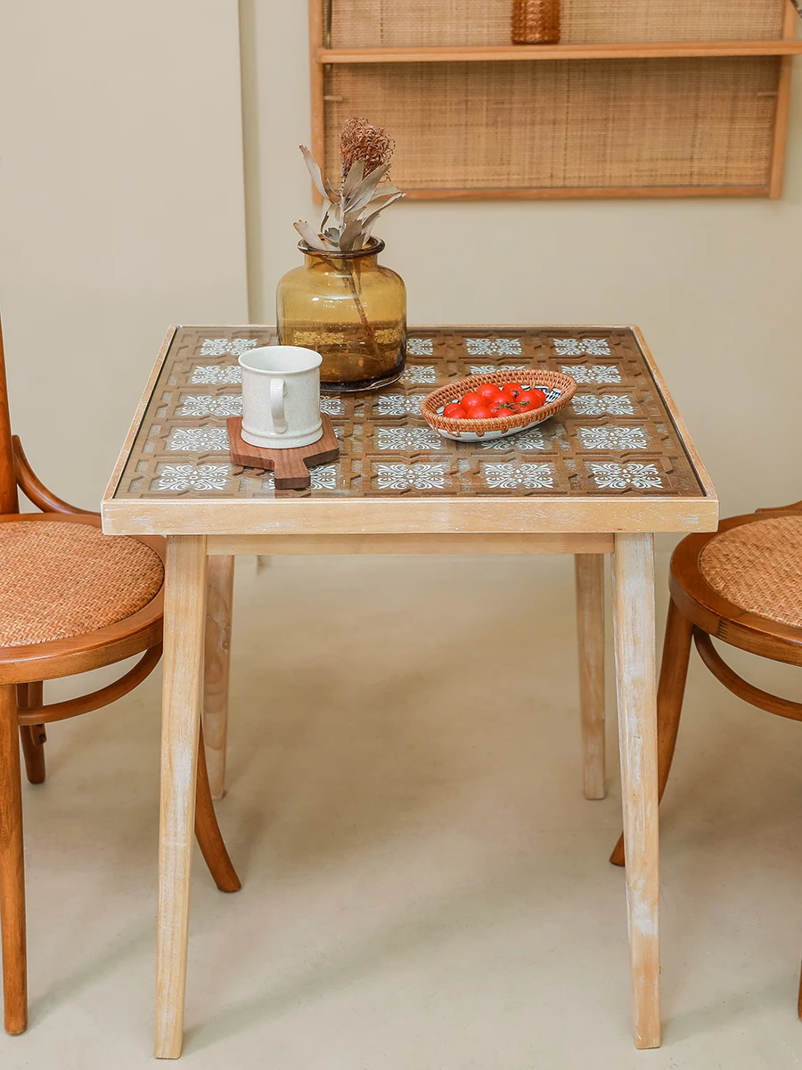 

Japanese-style solid wood square coffee table B & B retro begonia carving small table Japanese-style simple small apartment livi