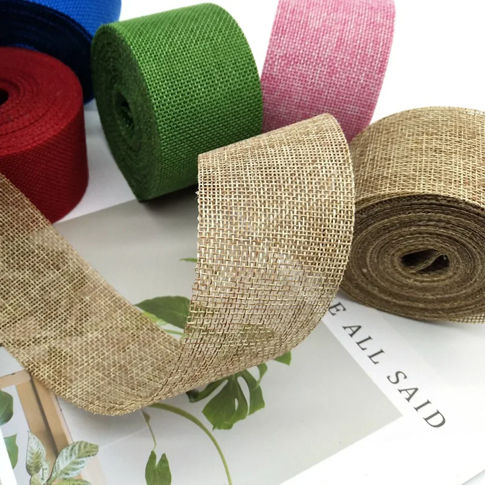 10M DIY Rustic Jute Ribbon Colorful Woven Linen Ribbon Burlap Hemp Fabric Hessian Hemp Cloth Christmas Wedding Decor linen rolls