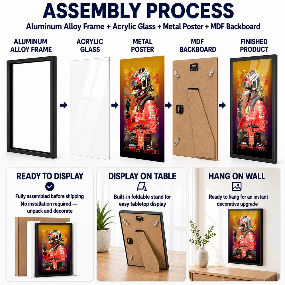 Charles Leclerc Metal Poster With Aluminum Alloy Frame Personalized Photo High Speed Grand Prix Style Wall Art For Home Office