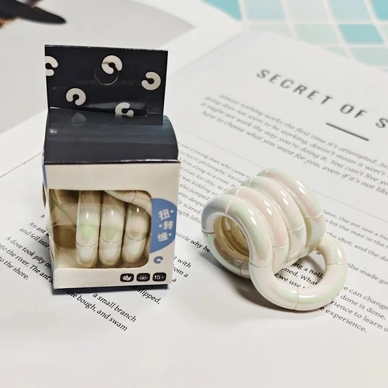 Stress Relief Toy Electroplated Twist Rainbow Milk White Toy for Focus Anxiety Addiction Quitting, Metal Finger Fidget Toy